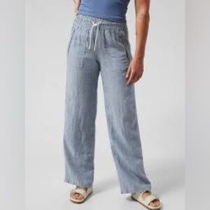ATHLETA Cabo Linen Wide Leg Chambray Blue Pants Womens 4